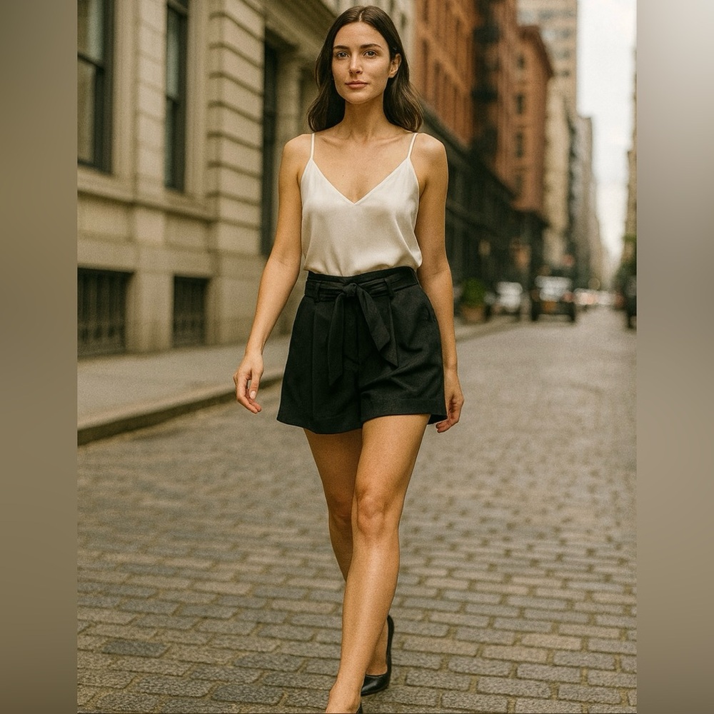 Black Halo Pleated High Waist Belted Trouser Shorts Size 2 💛🍄